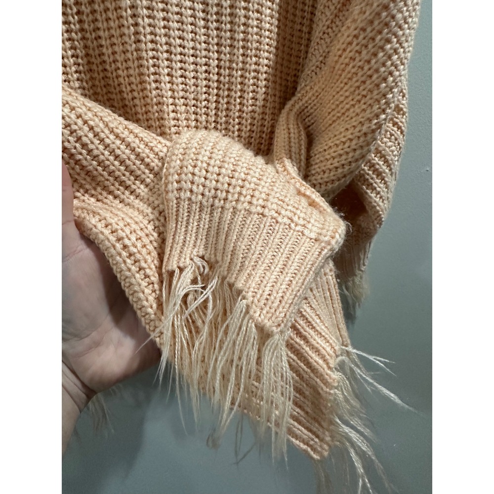 Just Polly New York Distressed Frayed V-Neck Sweater Peach Apricot Shaker Knit S - Picture 4 of 6